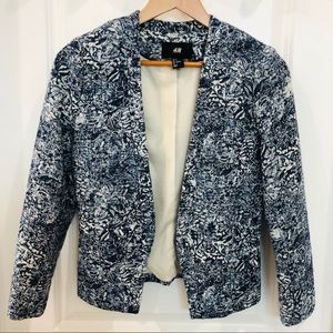 White & blue floral print Blazer